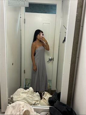 Urban Outfitters Meave Linen Strapeless Grey Dress